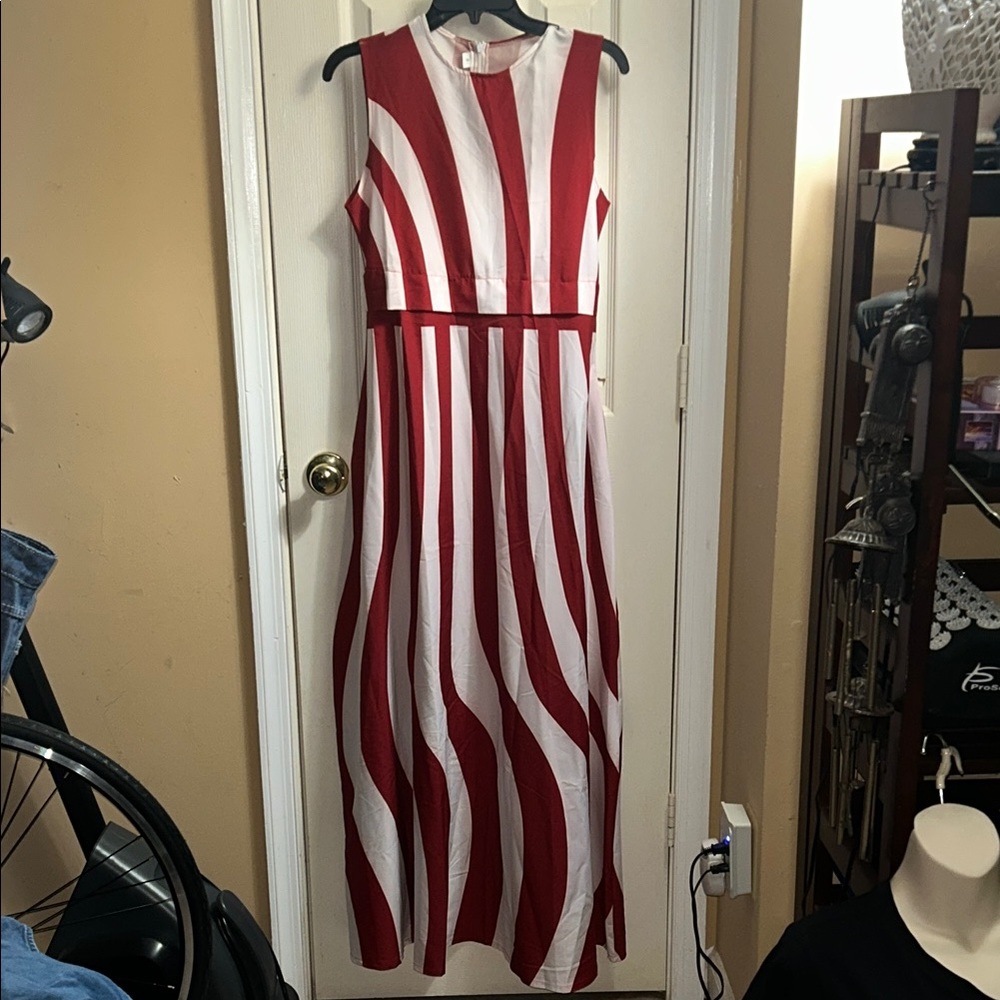 Red and White Striped Maxi Dress